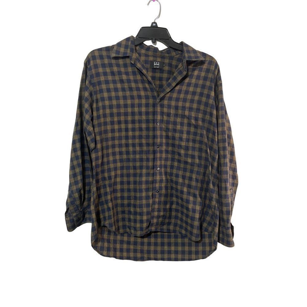 IKE black label BEHAR plaid long sleeve‎ shirt size large